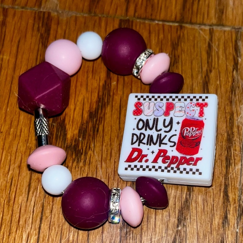 New double sided sarcastic Dr. Pepper Beaded Tumbler cup handle charm Bracelet